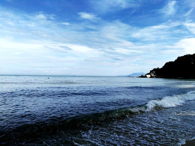 Ein malerischer Blick auf das ruhige Meer vor einem bewölkten Himmel