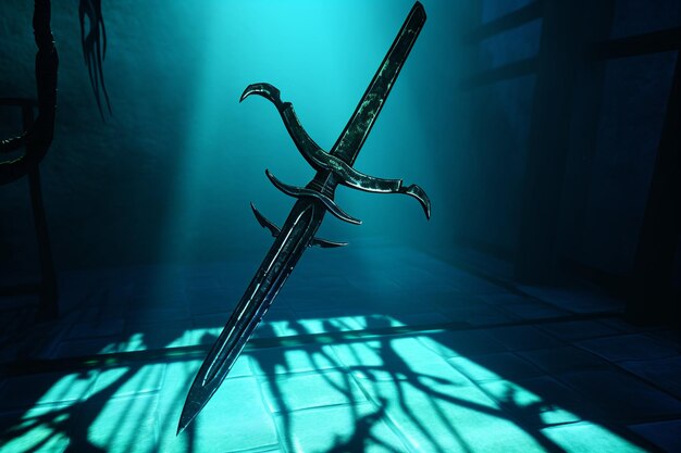 Ein malerischer Blick auf einen Schwertfisch auf blauem Hintergrund