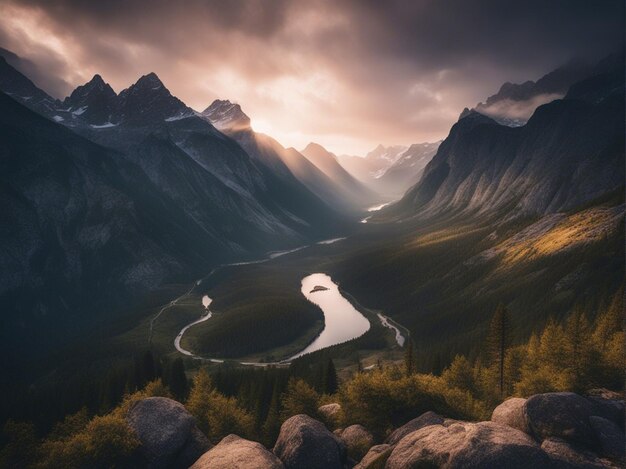 Ein malerischer Sonnenaufgang in den hohen Bergen der Alpen