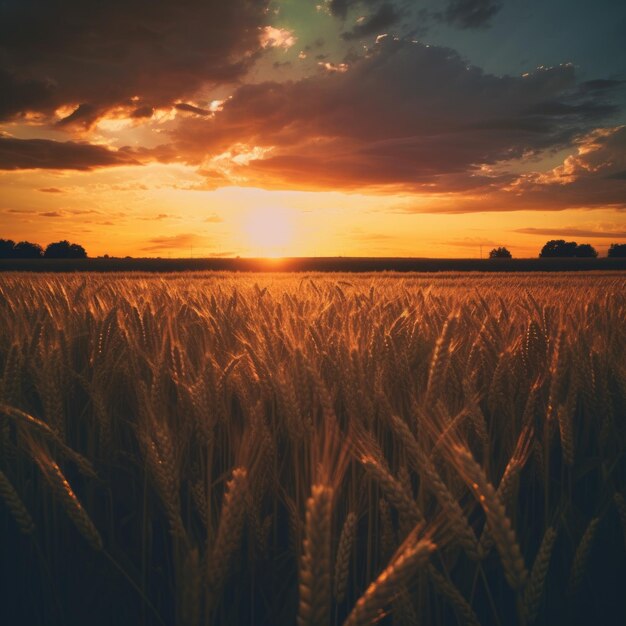 ein malerischer Sonnenuntergang über einem riesigen Feld