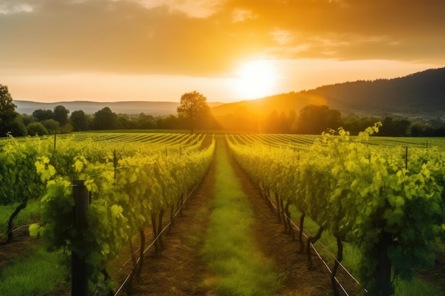 Ein malerischer Weinberg in der Abenddämmerung