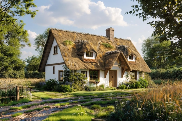 Ein malerisches Landhaus mit einem Strohdach