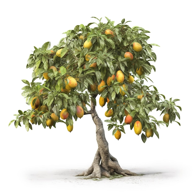 Ein Mangobaum mit großem Stamm und Wurzeln.