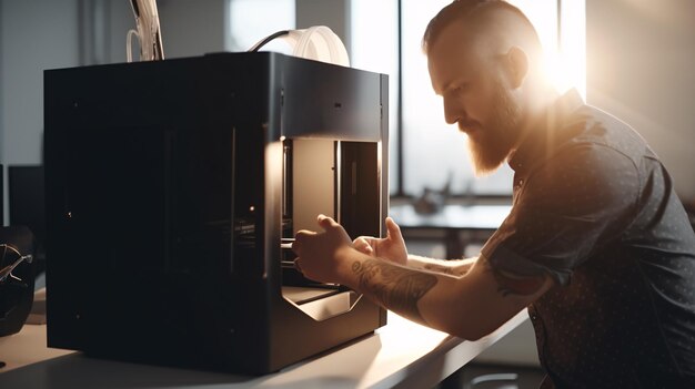 Ein Mann arbeitet an einem 3D-Drucker.