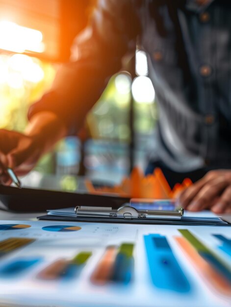 Foto ein mann arbeitet an einem graphen mit einem bleistift darauf