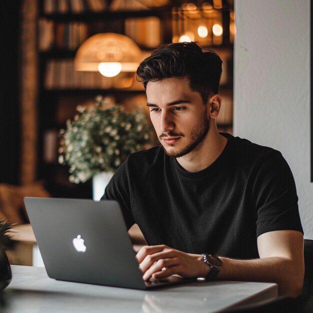 Ein Mann arbeitet an einem Laptop-Computer