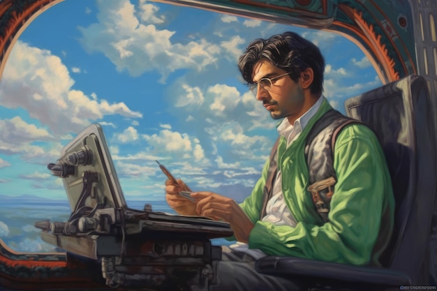 Ein Mann arbeitet an einem Laptop mit Aussicht