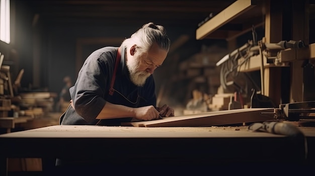 Ein Mann arbeitet an einem Stück Holz