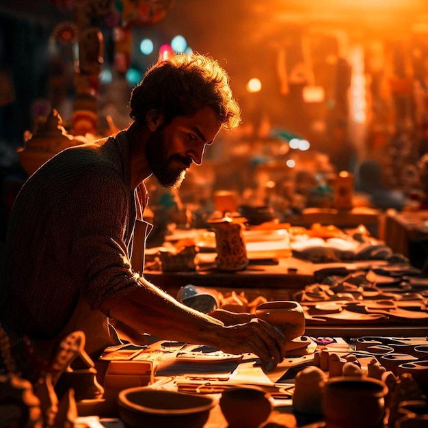 ein Mann arbeitet auf einem orientalischen Markt