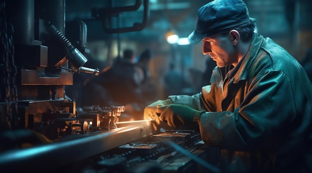 Ein Mann arbeitet in einer Werkstatt an einer Maschine