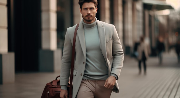 ein Mann auf der Straße mit einer Tasche
