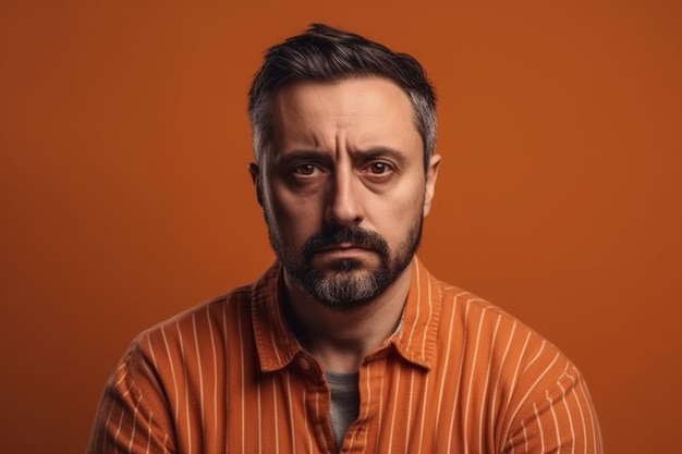 ein Mann auf einfarbigem Hintergrund-Fotoshooting mit ernstem Gesichtsausdruck