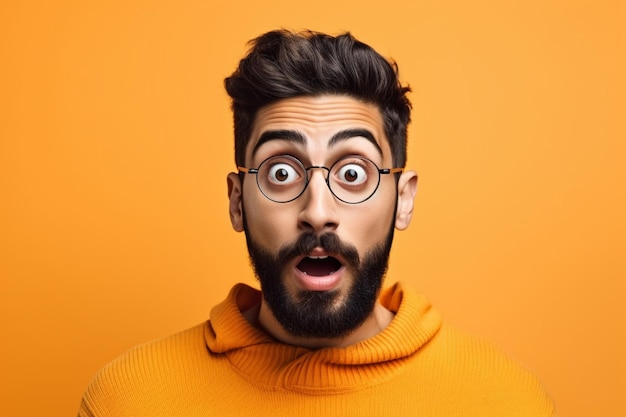 ein Mann auf einfarbigem Hintergrund Fotoshooting mit überraschendem Gesichtsausdruck