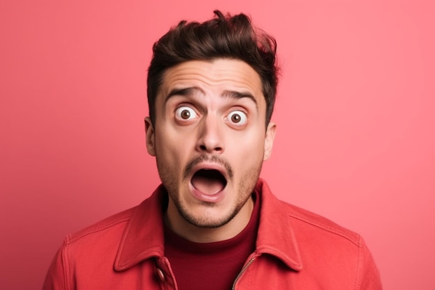 ein Mann auf einfarbigem Hintergrund Fotoshooting mit überraschendem Gesichtsausdruck