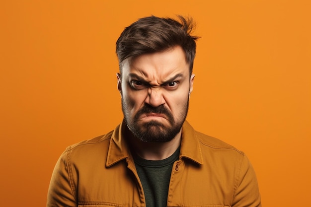 ein Mann auf einfarbigem Hintergrund Fotoshooting mit Wutgesichtsausdruck