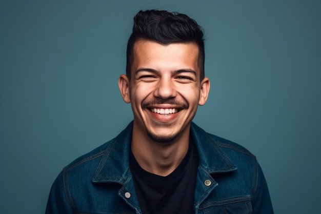 Ein Mann auf einfarbigem Hintergrund mit einem Lächeln-Gesichtsausdruck ai generierte Kunstwerke