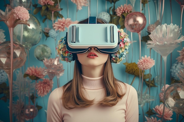 Foto ein mann benutzt eine vr-virtual-reality-brille, um erfahrungen mit der virtuellen welt des metaverse zu machen.