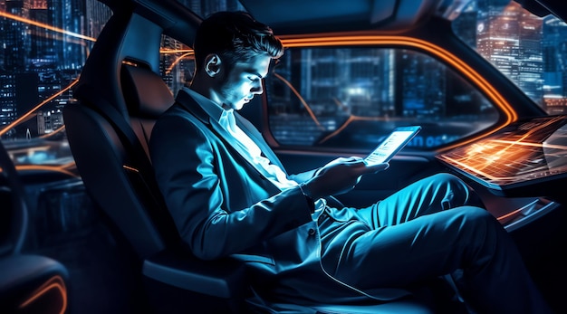 Ein Mann benutzt Smartphone im Auto