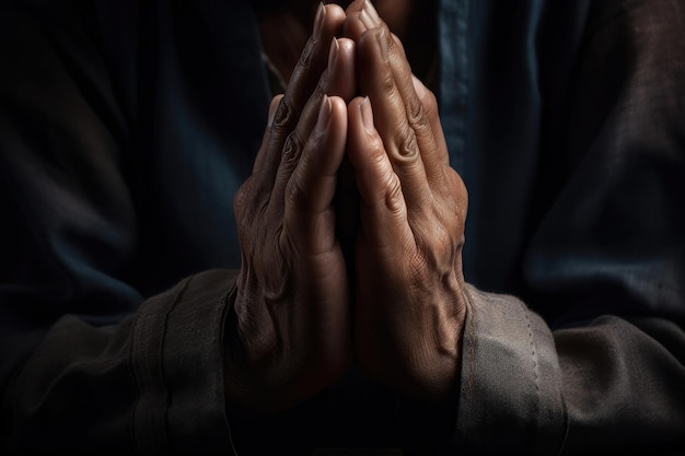 Ein Mann betet mit zusammengelegten Händen