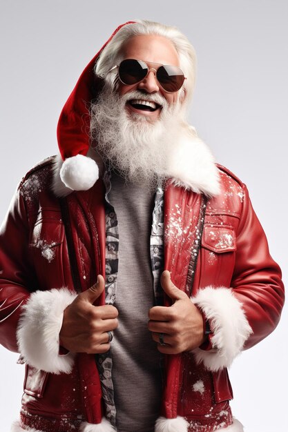 Foto ein mann, der als weihnachtsmann gekleidet ist, einen grauen bart hat und eine anti-aging-brille trägt