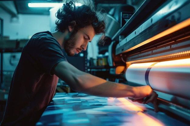 Foto ein mann, der an einer maschine in einer fabrik arbeitet, geeignet für industrielle konzepte