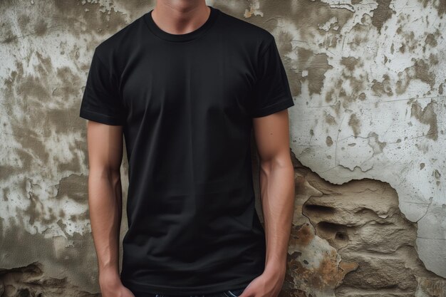 Foto ein mann, der ein schwarzes hemd trägt, auf dem t-shirt steht