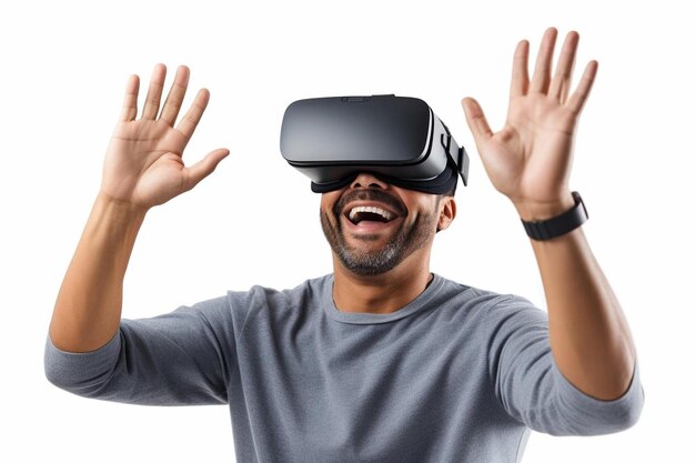 ein Mann, der ein Virtual-Reality-Headset trägt, trägt eine virtuelle Realitätsbrille