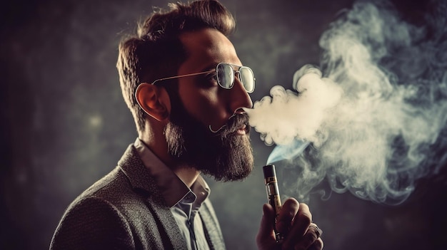 Ein Mann, der in Nahaufnahme eine elektronische Zigarette benutzt, GENERATE AI