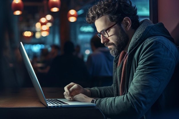 Ein Mann, der mit einem Laptop beschäftigt ist