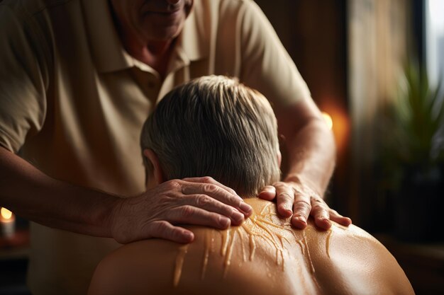 Foto ein mann erhält eine rückenmassage im spa