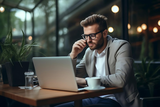 Ein Mann erhält einen Anruf über überfällige Zahlungen, während er an einem Laptop arbeitet