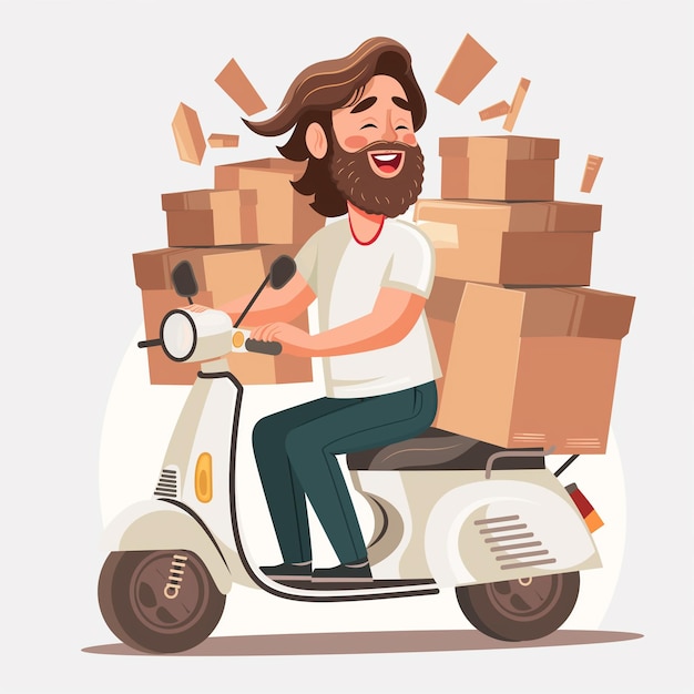 ein Mann fährt einen Roller mit vielen Kisten und ein Mann fahrt ihn