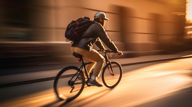 Ein Mann fährt Fahrrad in der Stadt.