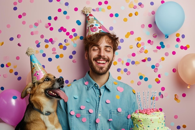 ein Mann feiert den Geburtstag seines Hundes