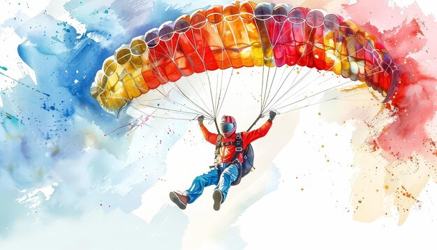Ein Mann fliegt mit einem Fallschirm durch die Luft