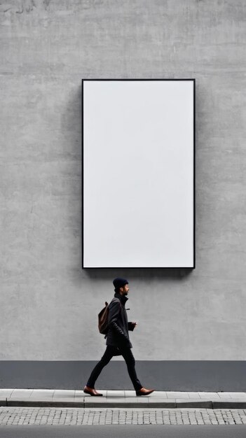 Ein Mann geht an einer Plakatwand auf einer Stadtstraße vorbei