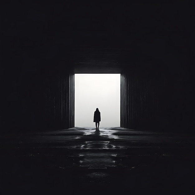 Ein Mann geht durch einen dunklen Tunnel.