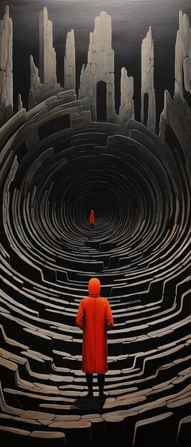 Foto ein mann geht durch einen labyrinth-tunnel