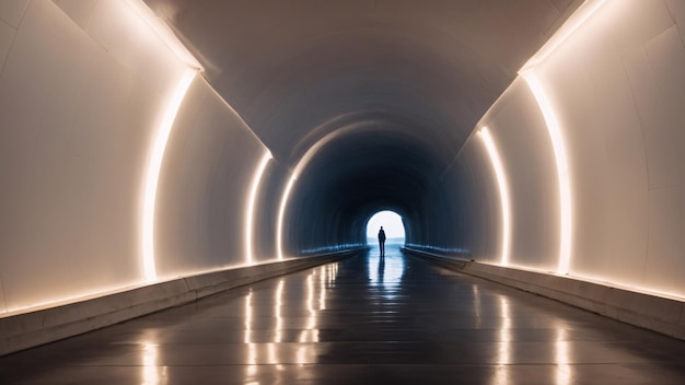 Foto ein mann geht durch einen tunnel, von dessen ende licht kommt