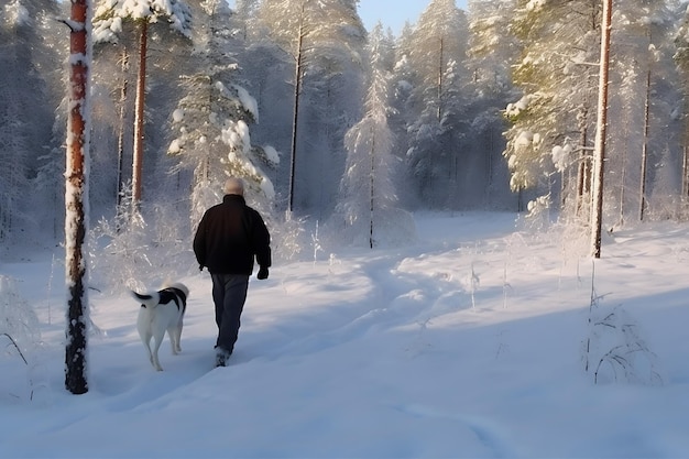 Ein Mann geht mit seinem Freund Hund spazieren Ein von KI generiertes neuronales Netzwerk