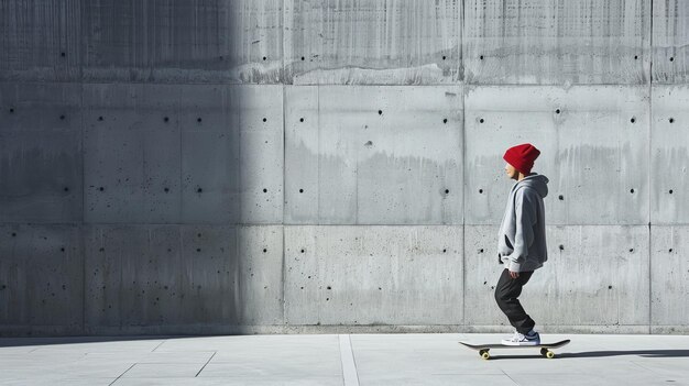 Foto ein mann gleitet auf einem skateboard mühelos den bürgersteig einer stadt hinunter