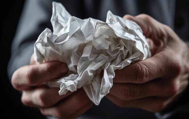 Foto ein mann hält ein zerknittertes stück papier in der hand