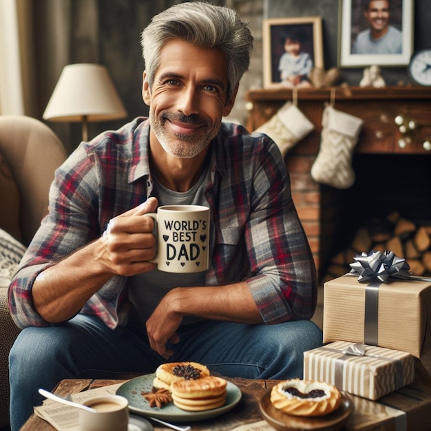 ein Mann hält einen Becher mit den Worten Weltmeisterschaft drauf