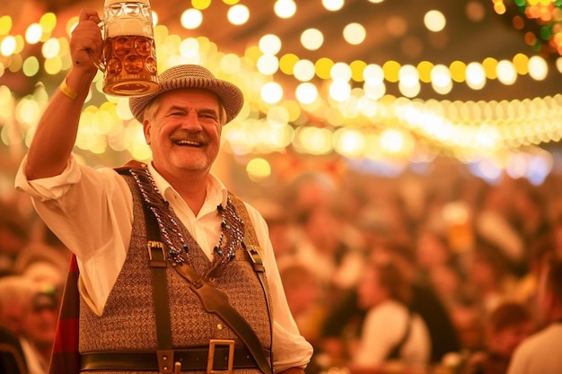 Foto ein mann hält einen bierbecher in der hand