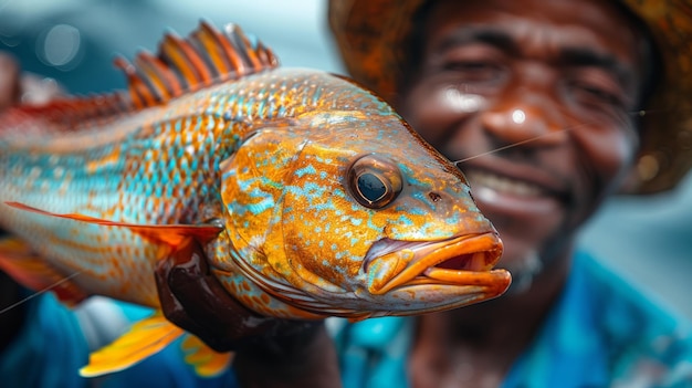 Foto ein mann hält einen großen fisch