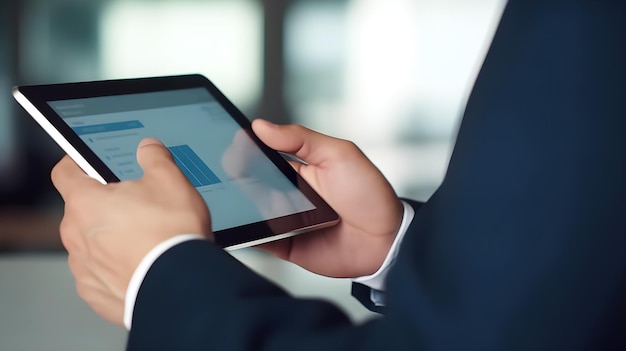 Ein Mann im Anzug hält ein Tablet mit einem blauen Bildschirm, auf dem „Wolke“ steht