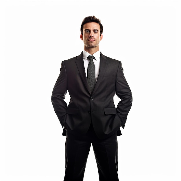 Ein Mann im Anzug steht vor einem weißen Hintergrund.