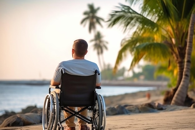 Ein Mann im Rollstuhl genießt den Strandblick