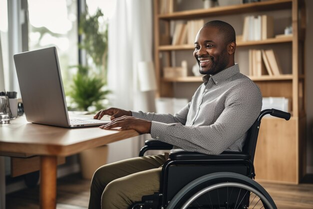 Ein Mann im Rollstuhl im Heimbüro