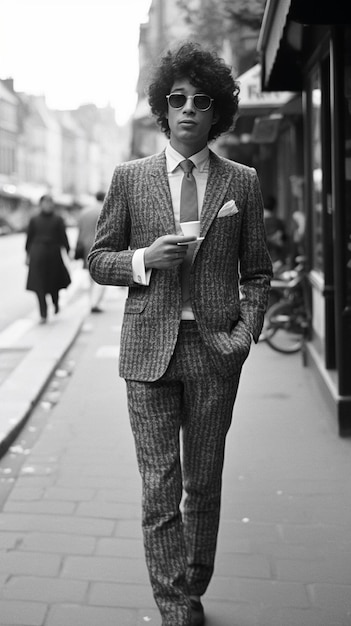 Ein Mann in Anzug und Krawatte geht die Straße entlang.